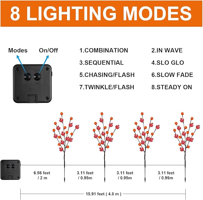 Solar Garden Path Lights for Fall Decorations,4PACK 80LED RED Maple Leaf Pumpkin Tree with Thanksgiving Party Gifts Decor,Maple Pumpkin Decor for Home,Thanksgiving Day Outdoor/Indoor Use