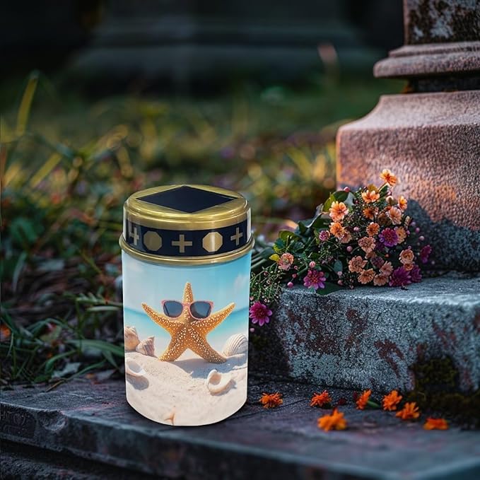 ZOUTAIRONG Funny Starfish Design Solar Light for Cemetery Grave Durable Solar Garden Lights Landscape Lighting Pathway Light Cemetery 2 Pack