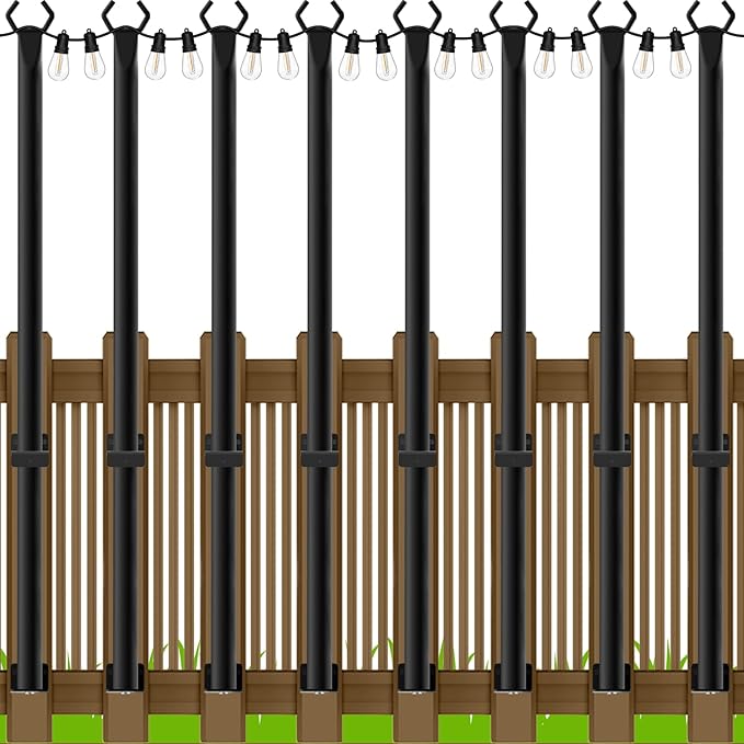LETIANPAI 8 Pack String Light Poles,5 Ft Metal Poles with Fence Bracket for Outdoor String Lights,Outdoor Light | Lumora