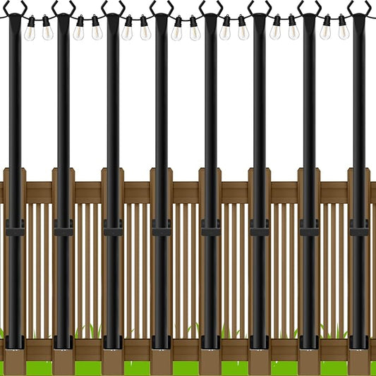 LETIANPAI 8 Pack String Light Poles,5 Ft Metal Poles with Fence Bracket for Outdoor String Lights,Outdoor Light Poles,Poles/Post/Stand for Outside