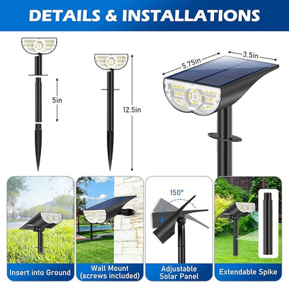 Solar Lights Outdoor, 5 Working Modes Solar Powered Spotlights for Yard, Waterproof Outside Solar Landscape Lights with 3 Color Temperatures, Bright LED Outdoor Lighting for Garden Tree, 4-Pack