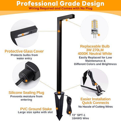 Gardenreet Brass Black Low Voltage Pathway Lights, Waterproof Landscape Outdoor Path Light, 12V LED Bronze L Shape Driveway Lamp for Garden Yard House with 3W 270LM 4000K G4 Bulb 6 Pack