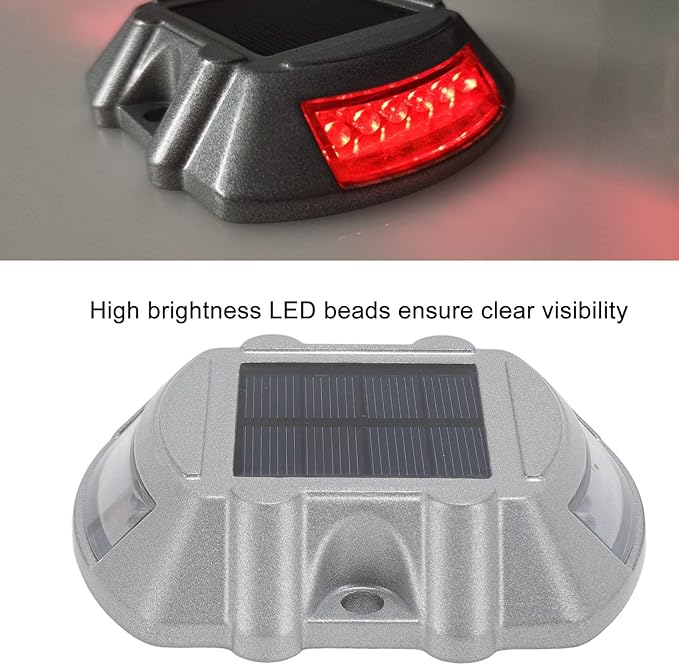 ZJchao Solar Road Stud Light, LED Solar Pathway Marker Powered Road Marker with 6V 1.8W Panel IP68 800M Visibility for Sidewalk Stair Garden Ground (Red Light)