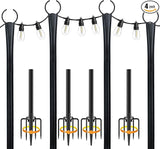 10 Ft String Light Poles for Outside, 4 Pack Heavy-Duty Metal Poles for Outdoor Hanging Lights with Fence Brackets | Lumora