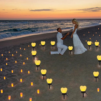 Valentine's Day Red Heart Solar Lights Outdoor, 2Pcs Waterproof Valentine's Day Solar Garden Light LED Heart Lights Wedding Decorations for Yard Walkway Outside (Blending Colors)