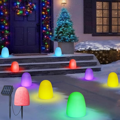 24 Pcs 6'' Gumdrop Christmas Pathway Solar Lights Waterproof 6 in 1 LED Gumdrop Solar Stake Light with 5 Colors for Xmas Path Lawn Garden Landscape Courtyard Sidewalk Driveway Walk Way Outdoor Light