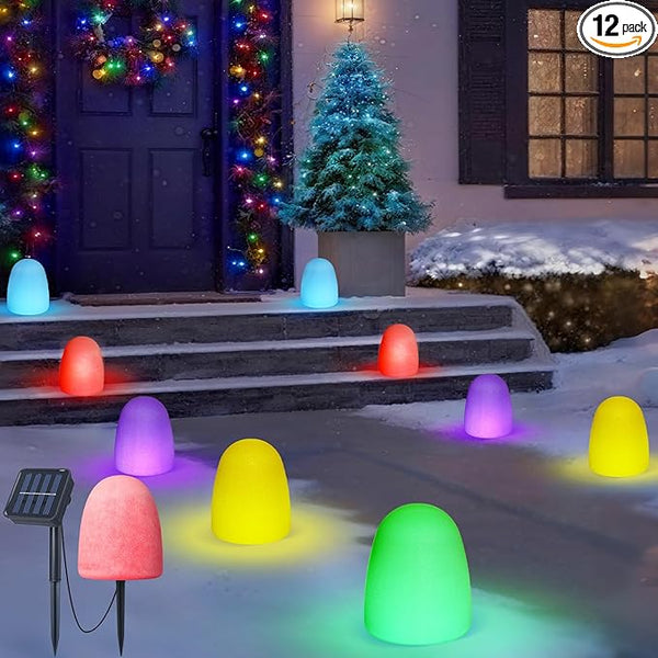 12 Pcs 6'' Gumdrop Christmas Pathway Solar Lights Waterproof 6 in 1 LED Gumdrop Solar Stake Light with 5 Colors for | Lumora