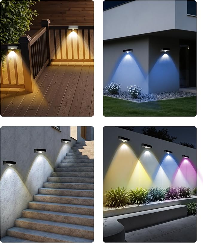 Solar Fence Lights Outdoor Waterproof 12 Pack,Solar Deck Lights with Warm & Cool White + RGB Modes | Lumora