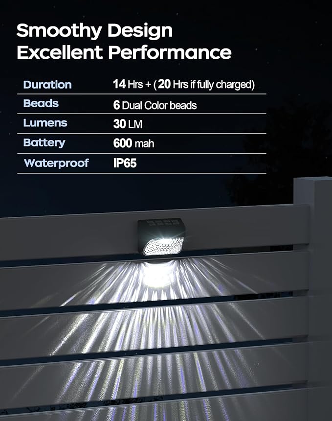 Solar Step Lights - 30 LM, 2 Modes Waterproof for Wall, Rail, Porch, Backyard, Garden - Decorative Solar Lights 6 Pack