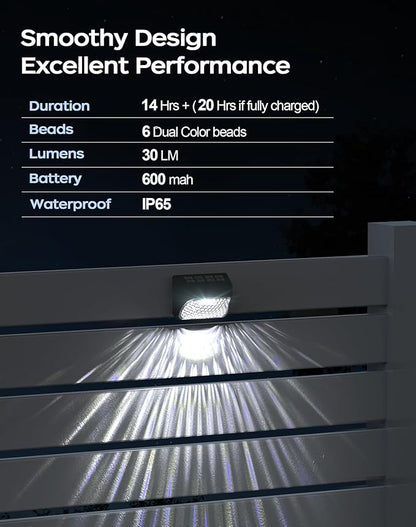 Solar Step Lights - 30 LM, 2 Modes Waterproof for Wall, Rail, Porch, Backyard, Garden - Decorative Solar Lights 6 Pack