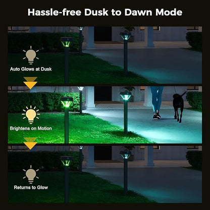 XMCOSY+ Smart Solar Pathway Lights, Bluetooth APP Control with Motion Sensor, 150LM RGBCW Color Changing Landscape Lighting for Yard, Garage, Garden, Lawn, IP65 Waterproof, 4 Pack