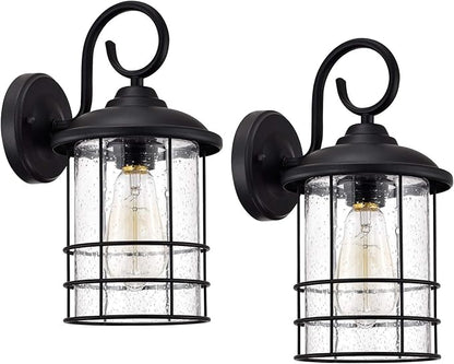 MICSIU 12 Inch Outdoor Wall Lantern 2 Pack, Anti-Rust Exterior Wall Sconce with Clear Seedy Glass, Matte Black Waterproof Outside Light Fixtures for House, Front Porch, Garage, Entryway, ETL Listed