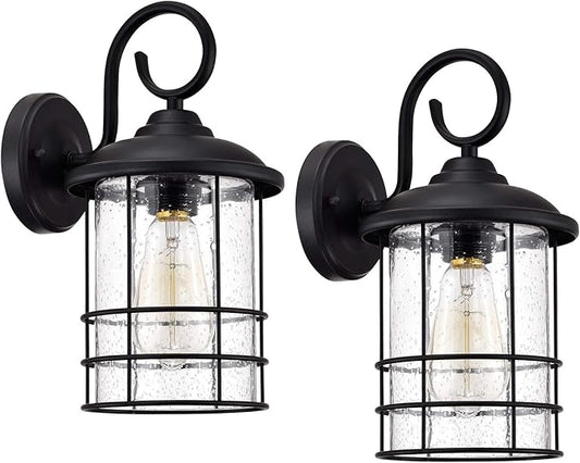 MICSIU 12 Inch Outdoor Wall Lantern 2 Pack, Anti-Rust Exterior Wall Sconce with Clear Seedy Glass, Matte Black Waterproof Outside Light Fixtures for House, Front Porch, Garage, Entryway, ETL Listed
