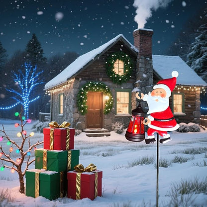 Christmas Solar Kettle Lights, Light Solar Santa Claus Watering Can LED Light, Waterproof Solar Powered Lawn Decorative Lights for Outdoor Christmas Pathway Decoration (Rainbow A, Lantern)