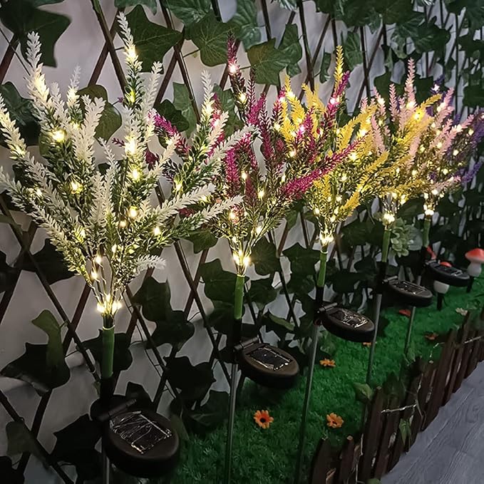 2PCS Garden Solar Lights Multi-Color Changing 28 LED Flower Stake Light Decorative Landscape Lawn Yard Outdoor Lights Purple and Yellow Length 90 * 60 * 400mm/4 * 3 * 16inch