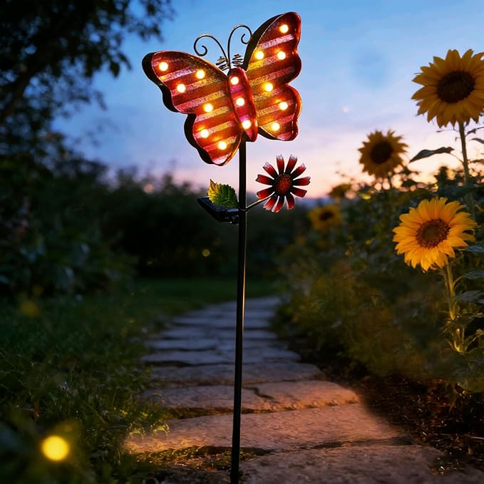 Solar Garden Stake Lights, , Waterproof Outdoor Butterfly Lights Gifts for Women Mum and Metal Bird Decorative LED Lanterns for Yard, Patio (Butterfly)