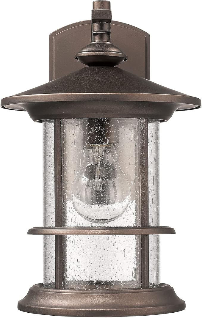 MICSIU 12.5-Inch Large Outdoor Wall Light, Oil Rubbed Bronze Exterior Sconce with Clear Seedy Glass, Anti-Rust Farmhouse Porch Light for Front Door, Garage, 1-Pack (Max 100W)