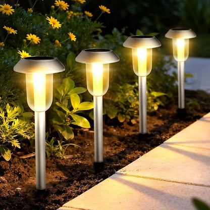 Solar Pathway Lights Outdoor, 8 Pack Solar Powered Garden Lights, 3000K Warm White LED, Waterproof Walkway Decor Landscape Lighting, Auto On/Off, Outdoor Path Light for Garden, Yard, Driveway, Lawn