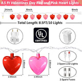 8.5Ft Valentines Day Decorations, Red & Pink Heart String Lights with 10 LED Clear Red and Pink Heart Lights | Lumora