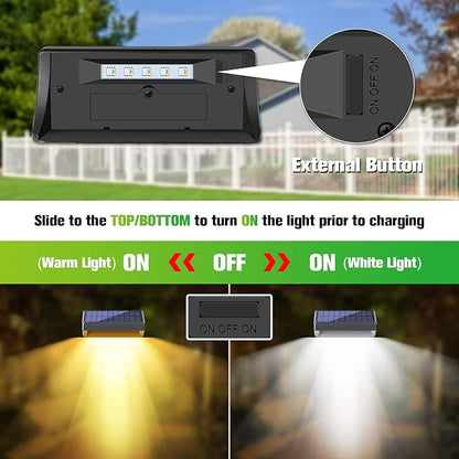 Bridika Solar Fence Lights - Outdoor Waterproof Warm White & Daylight White LED Solar Lights for Backyard, Deck, Stair Handrail and Wall (8 Packs, Plus Size)