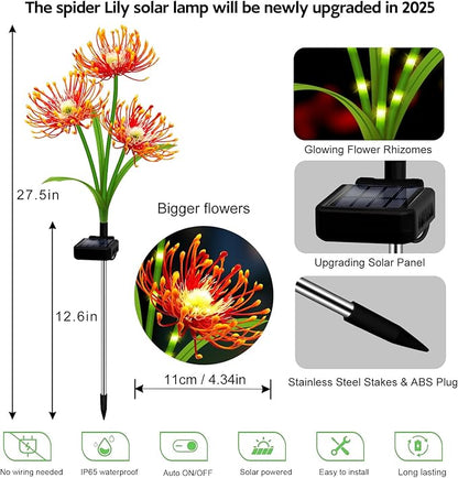 Solar Garden Flower Lights Outdoor,8 Pack Orange Spider Lily Lights with Glowing Stems,Waterproof Fall Decor Solar Yard Decor for Patio Lawn Pathway,Thanksgiving Garden Gifts for Women Mom Grandma