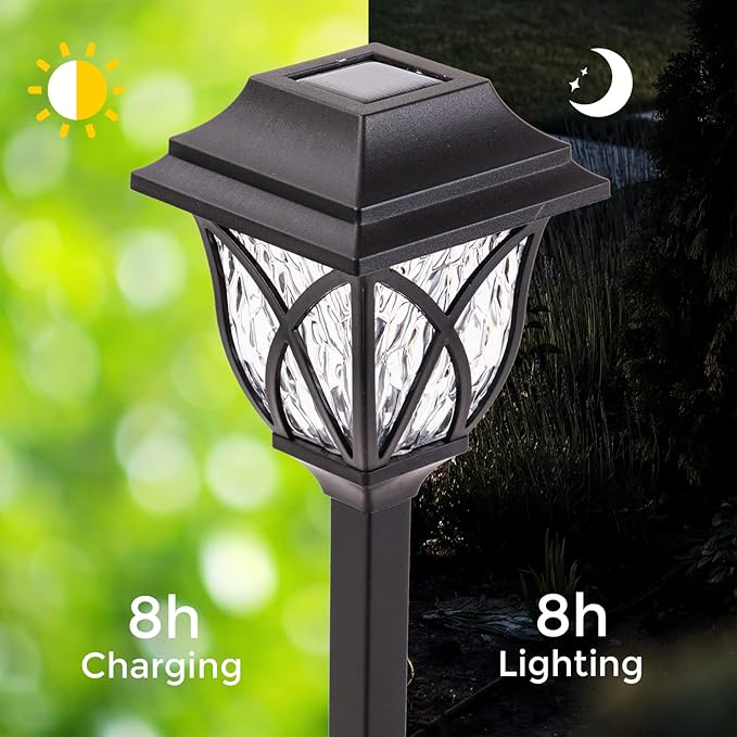 LAUREL CANYON 6 Pack Garden Solar Path Lights, Outdoor Solar Walkway Lights with LED Light Bulbs for Garden, Lawn, Pathway, Yard, Driveway Black