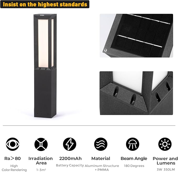 Solar Landscape Path Light, 32 Inches Modern Outdoor Bollard Lighting, Aluminum 3W 350LM Luxury LED Lights for Lawn, Patio, Courtyard and Driveway Decoration