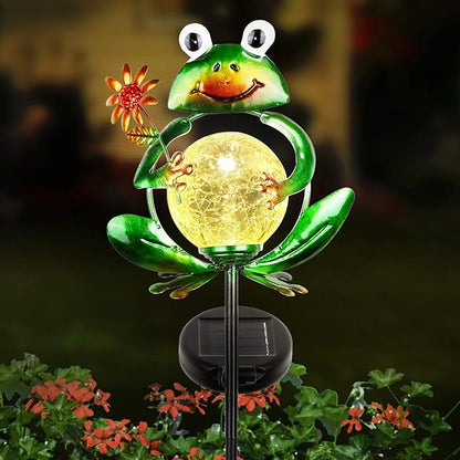 Garden Solar Lights Outdoor Decorative, Metal Frog Shape, Waterproof Stake Lights with 2 FT, Auto ON/Off Solar Powered Light for Lawn, Backyard, Patio, Pathway