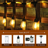 Outdoor String Lights 28.2 FT, Waterproof Dimmable LED Edison Bulbs with Remote, Rope-Style Durable Design | Lumora