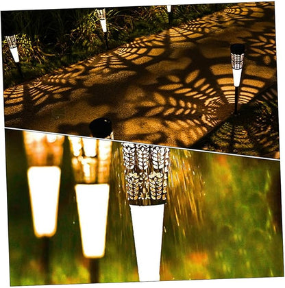 6pcs Solar Garden Pathway Lights Cone Hollow Lawn Stake Lamps Warm Colorful Light Outdoor Yard Decoration Energy-efficient Landscape Lighting for Patio and Courtyard