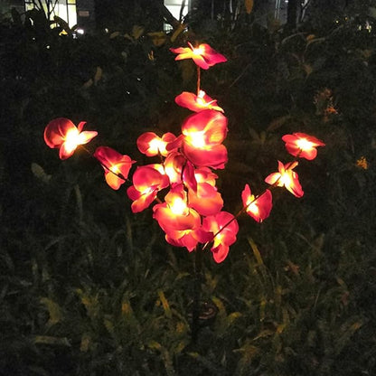 2pcs Solar Garden Orchid Flower Pathway Lights Outdoor Waterproof Pink Solar Landscape Lighting for Patio Yard Walkway