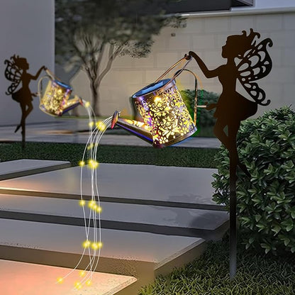 2 Pack Solar Garden Lights, Fairy Sprinkling Water Lights with 6x6 LEDs, Solar Powered Pathway Lights with Iron Fairy Decor for Yard, Garden, Patio Décor (2 Fairy Lamps)