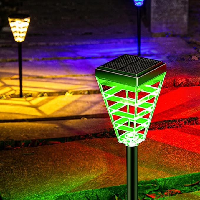 Solar Pathway Lights Outdoor, Exterior Vintage Black Solar Powered Street Light Fixtures, 4-Color Changes Waterproof LED Lighting Solar Powered, Solar Lamp Post for Yard Patio Walkway Driveway