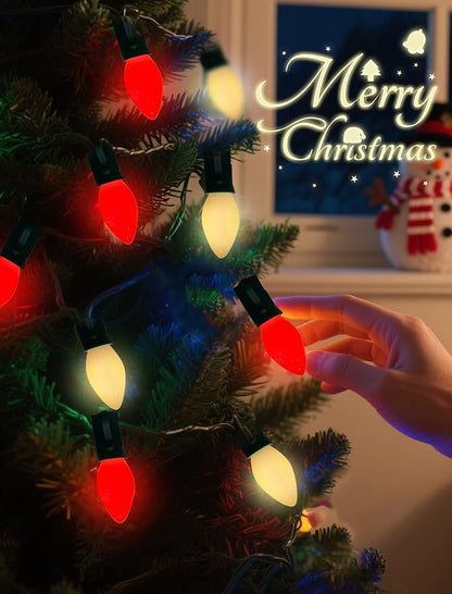 25FT C7 LED Christmas Lights Outdoor, Vintage Red and White Christmas String Lights with 27 Bulbs (2 Spare), UL Listed Waterproof Plug-in Patio Lights for Tree Yard Party Xmas Decoration