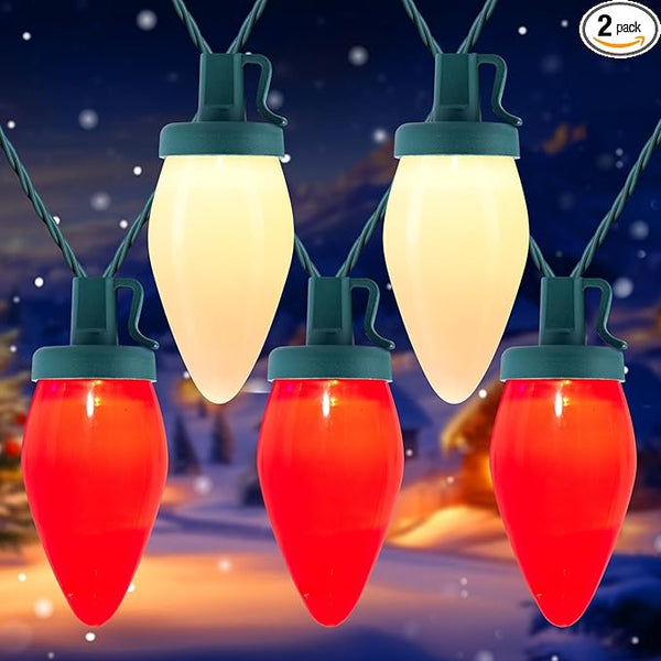 Brightown C9 LED Christmas Lights Outdoor, 2 Pack 66ft Vintage Outdoor Lights String with 100 Smooth Opaque Bulbs | Lumora