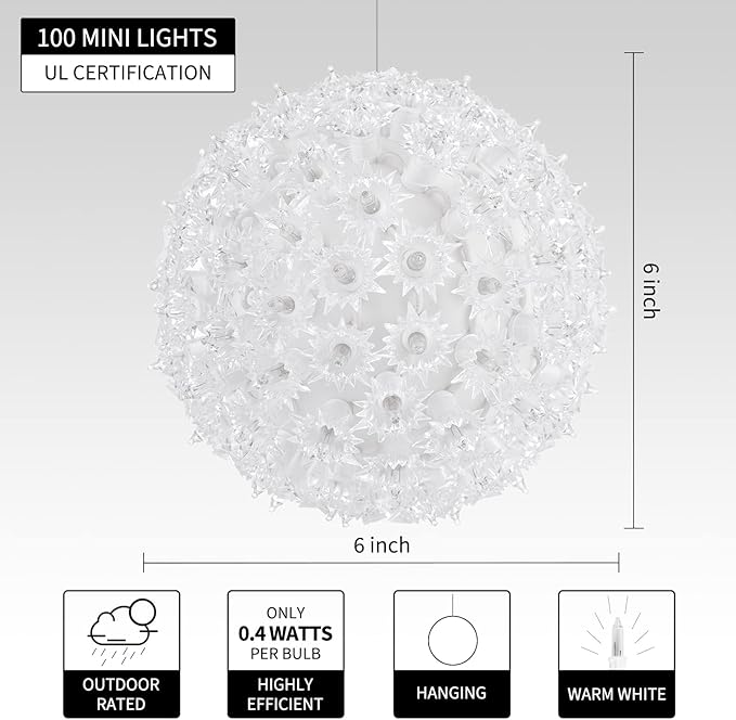 Brightown Outdoor Christmas Decorations-Starlight Sphere, Replaceable Bulbs with Add-On Plug, Lighted Sphere Balls | Lumora