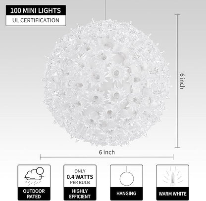 Brightown Outdoor Christmas Decorations-Starlight Sphere, Replaceable Bulbs with Add-On Plug, Lighted Sphere Balls for Trees Party Wedding Patio Indoor Decorations 6in-2pc 100 LED(Clear)