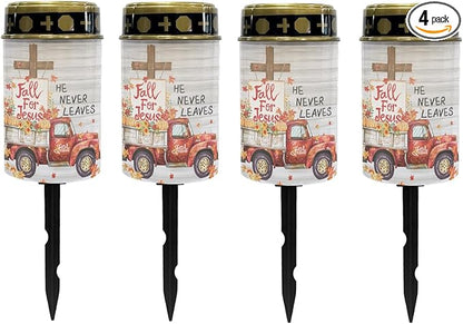 Fall for Jesus Cemetery Lights for Grave,Solar Garden Lights Solar Pathway Lights Outdoor Waterproof Garden Lights Solar Powered Fairy Lights Yard Solar Walkway Lights Spotlights-Warm White