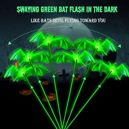2Pack Solar Bat Garden Lights for Halloween Decorations outdoor,12LED 3D Scary Light up Flying Bats Outside Decor, Solar Bats Path Lights for Home Garden Porch Yard Lawn Halloween Party Gifts Decor