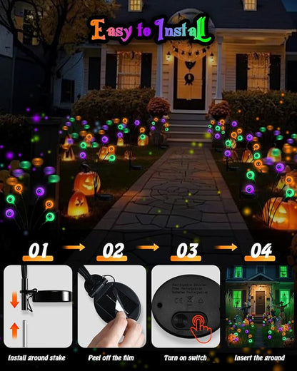 Solar Halloween Eyeball Lights Outdoor, 8Pack 48LED Purple Orange and Green Waterproof Eyeball Swaying Firefly Lights, Solar Halloween Pathway Light for Garden,Yard, Party, Halloween Decorations