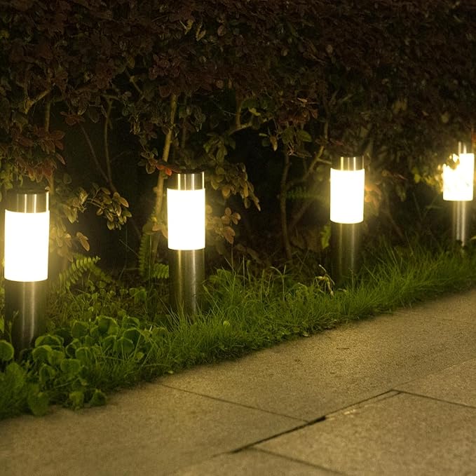 8 Pack Solar Pathway Lights Outdoor, Solar Walkway Lights with Polished Stainless Steel Layer, IP45 Waterproof Outdoor Solar Lights for Garden Yard Landscape Driveway Patio Deco