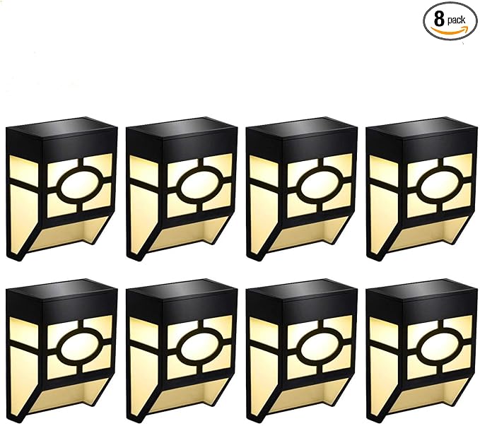Greluna Solar Wall Lights Outdoor, 2 Modes Solar Led Waterproof Lighting for Deck, Fence, Patio, Front Door, Stair, Landscape, Yard and Driveway Path,Warm White/Color Changing,Pack of 8