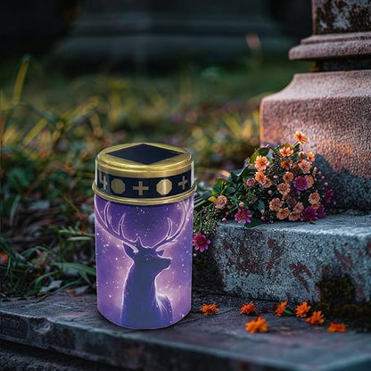 Deer in Purple Solar Light Outdoor for Cemetery, Waterproof Garden Lights Solar Powered, Solar Lights for Garden, Balcony, Yard, Gifts for Memorial