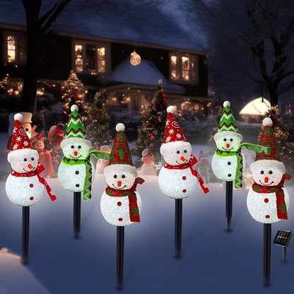 Solar Christmas Pathway Lights Outdoor Decor, Set of 3 Led Snowman Stake Lights, Waterproof Walkway Landscape Light for Winter Yard, Garden, Solar Christmas Decorations
