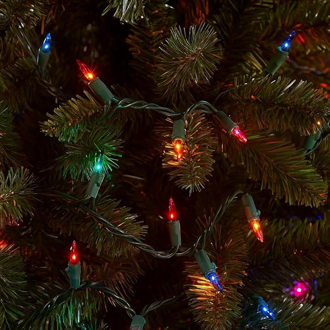 Novelty Lights 50 Feet 100 Bulbs Traditional Incandescent Mini Lights, Multicolor on Green Wire with 6" Spacing, Commercial Grade and UL Listed for Indoor/Outdoor Use, End-to-End Connectable