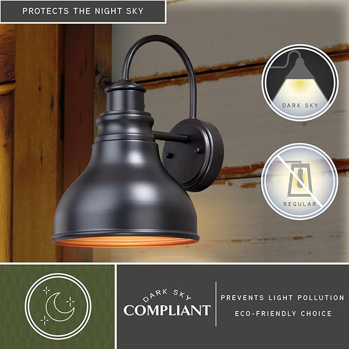 VAXCEL Delano 13 in. H 1-Light Oil Burnished Bronze and Light Gold Dusk to Dawn Sensor Farmhouse Outdoor Wall | Lumora