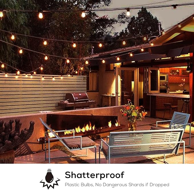 Banord 51FT Outdoor String Lights, Waterproof Patio Lights with 18 Shatterproof LED Bulb Hanging Light String | Lumora