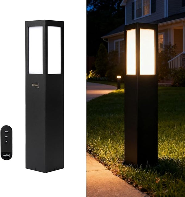 SkyGlow 32" Solar Bollard Light, Stainless Steel LED IP55 Outdoor Waterproof Curb Appeal Modern Landscape Path | Lumora