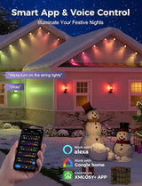 XMCOSY+ 48FT Smart Outdoor String Lights - RGBCWIC Dimmable Acrylic Bulbs, Color Changing LED Patio Lights APP WiFi | Lumora