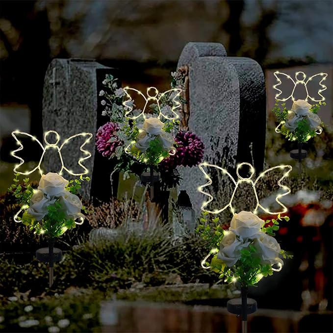 Lmtcos Solar Angel Lights for Cemetery Decorations for Grave, Memorial Sympathy Gifts for Loved One, Solar Grave Decorations for Mother Day Father Day Memorial Day Christmas Grave Decor